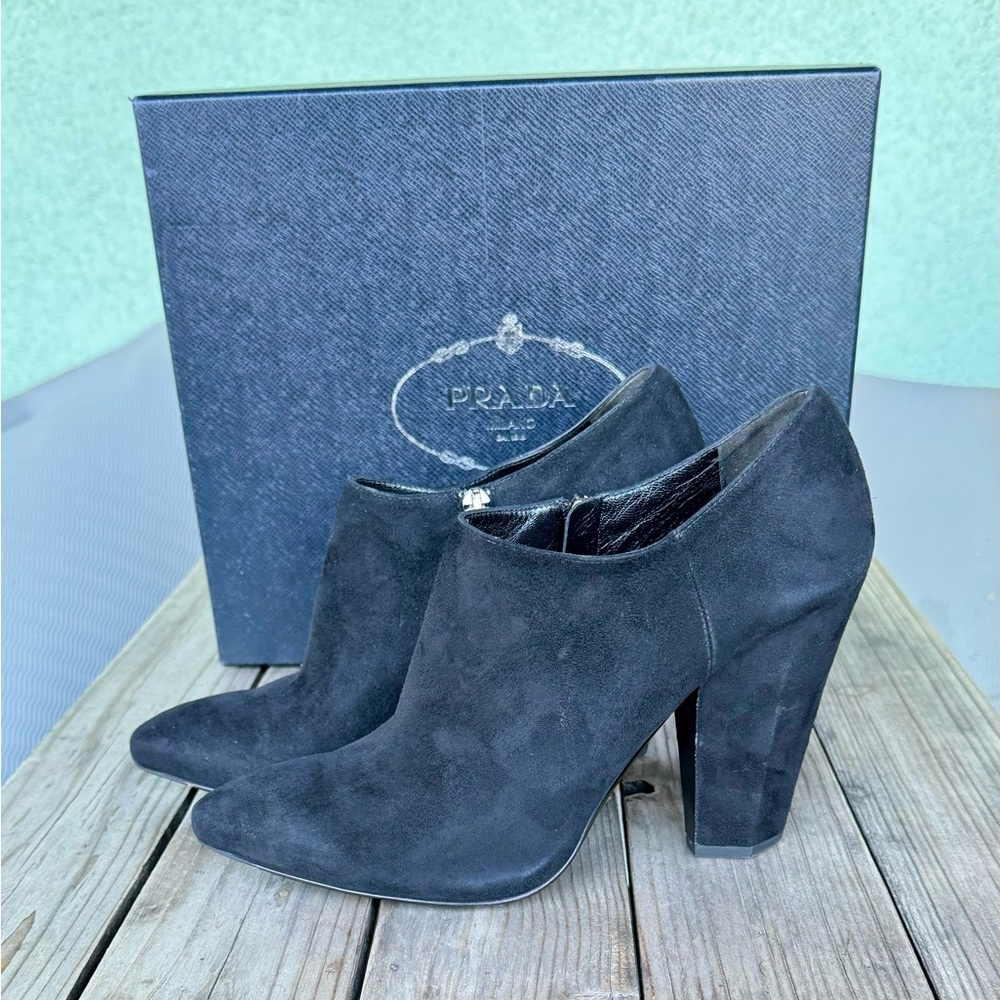 Prada Black Suede Ankle Booties